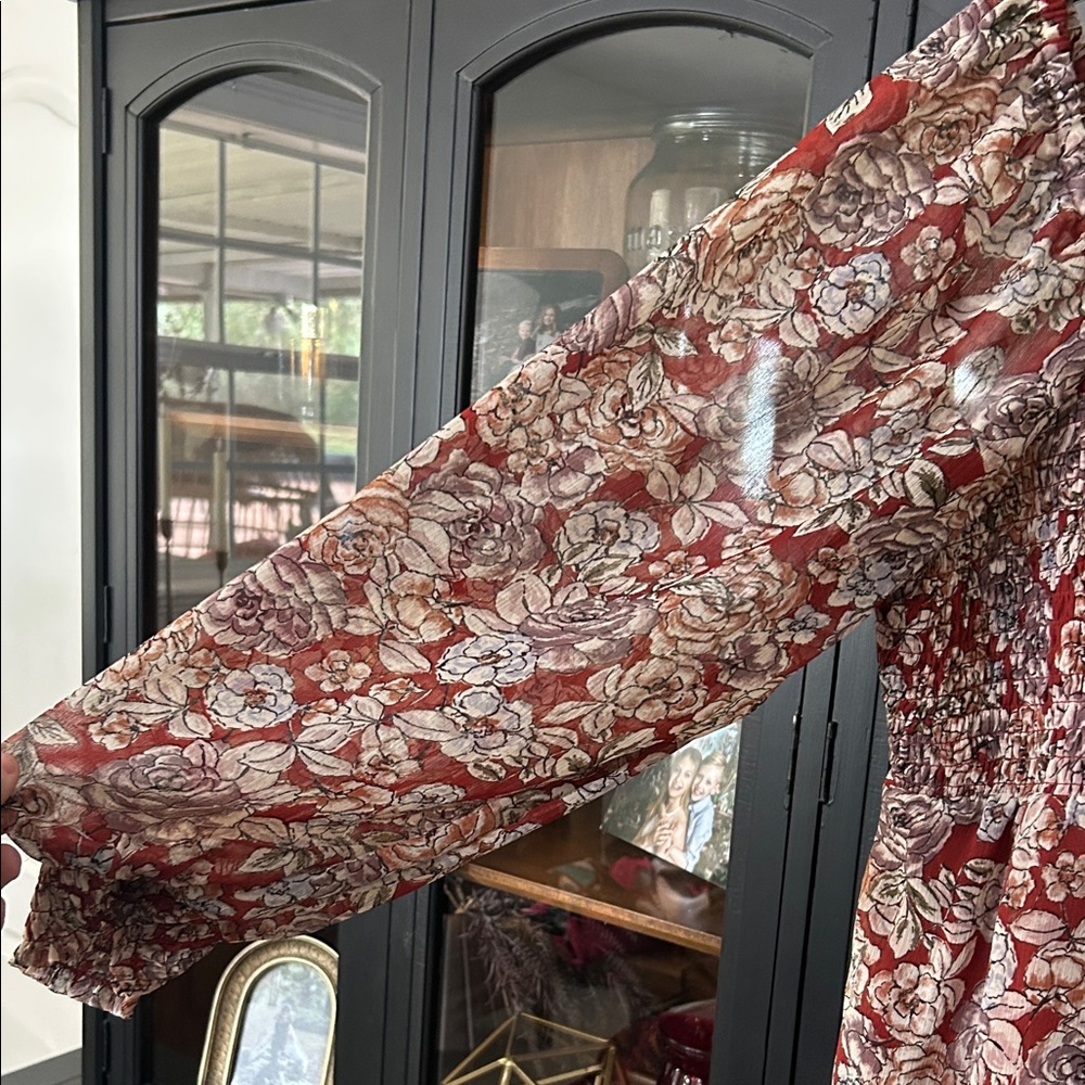 Maurices Red and Cream Floral Long Sleeve Dress - Picture 4 of 5